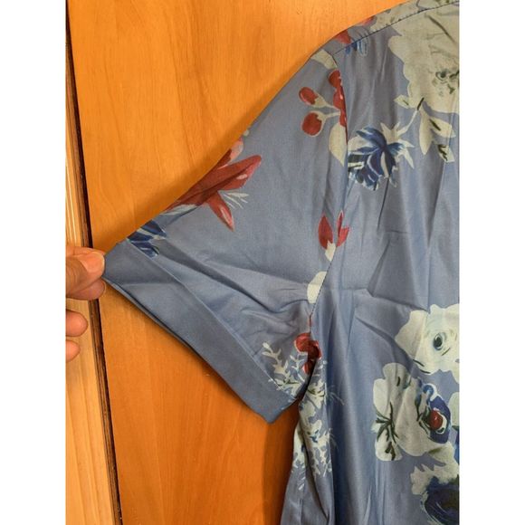 FloryDay Women’s Large Floral Print  Long Sleeve Button-Up Blue  Shirt - Picture 6 of 12